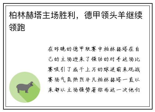 柏林赫塔主场胜利，德甲领头羊继续领跑